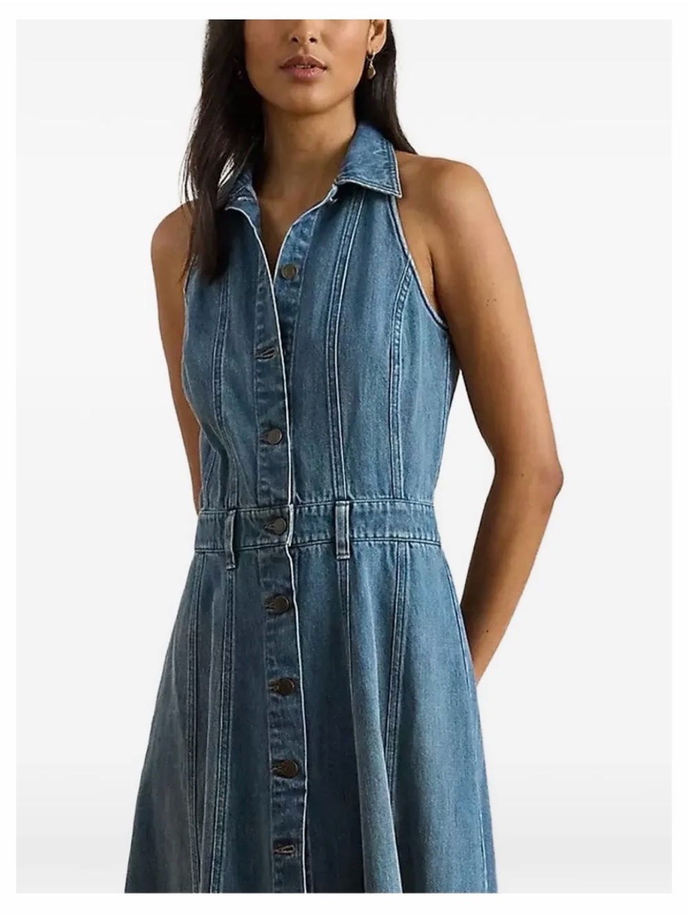 Ralph Lauren Light Blue Sleeveless Denim Button Dress